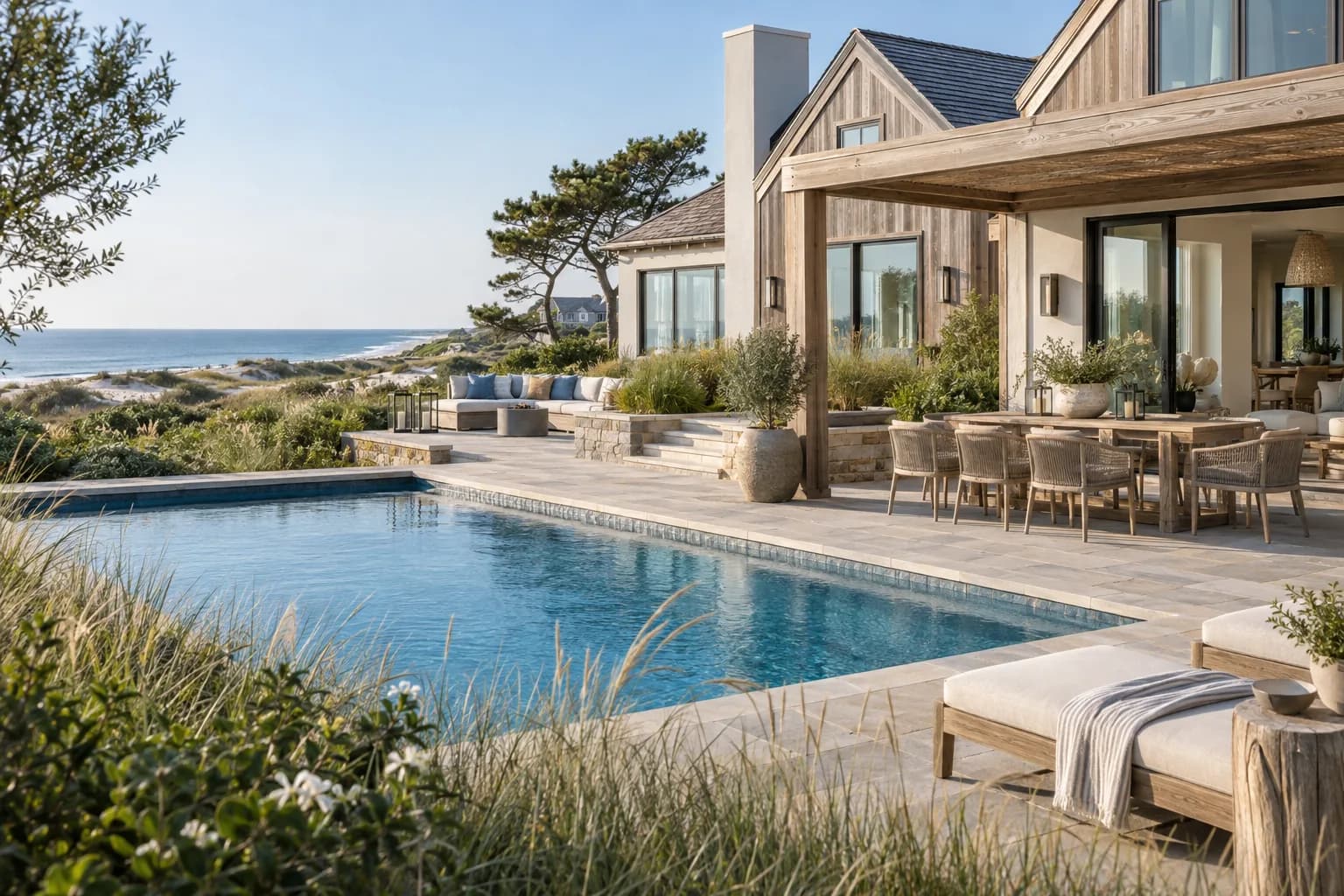 Coastal vacation home with a pool and an ocean-facing terrace